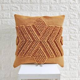 Chunky Loops Hand Woven Wool 20x20 Inches Decorative Throw Pillow Cover Loom Cushion Deep Mustard Yellow Case - thumbnail 1