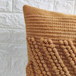 Chunky Loops Hand Woven Wool 20x20 Inches Decorative Throw Pillow Cover Loom Cushion Deep Mustard Yellow Case - thumbnail 3