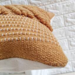 Chunky Loops Hand Woven Wool 20x20 Inches Decorative Throw Pillow Cover Loom Cushion Deep Mustard Yellow Case - thumbnail 2