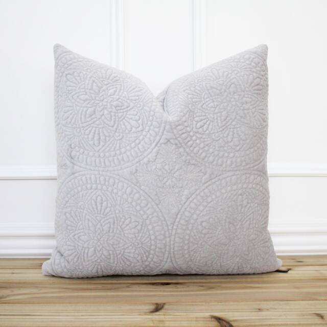 Gray Velvet Medallion Pillow Cover 20x20 Throw Grey Textured Designer Decorative -- Beau - image 1