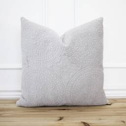 Gray Velvet Medallion Pillow Cover 20x20 Throw Grey Textured Designer Decorative -- Beau - thumbnail 1