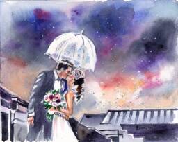 Special Christmas Gift. Portrait From Photo. Newlywed Sentimental Gifts. Wedding Watercolor Wall Art. Couple Portrait Painting - thumbnail 1