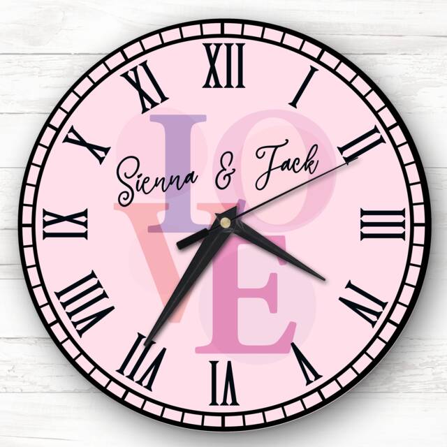Pink Love Word Birthday Anniversary Valentine's Day Gift Personalised Clock - image 1