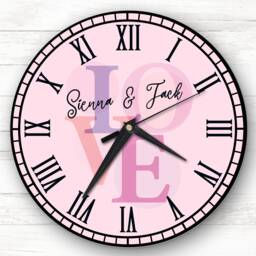 Pink Love Word Birthday Anniversary Valentine's Day Gift Personalised Clock - thumbnail 1