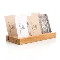 Engraved Oak Wood Business Card Holder Multi-Slot Desk Organizer, Reception Counter Stand - thumbnail 3