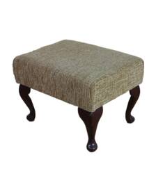 Handmade Hopsack Lizard Fabric Footstool - Queen Anne Style Legs