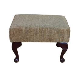 Handmade Hopsack Lizard Fabric Footstool - Queen Anne Style Legs - thumbnail 2