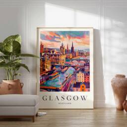 Glasgow Scotland Travel Poster Vibrant City Art Print - thumbnail 2