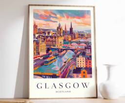 Glasgow Scotland Travel Poster Vibrant City Art Print - thumbnail 1