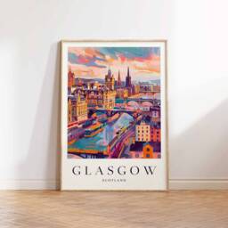 Glasgow Scotland Travel Poster Vibrant City Art Print - thumbnail 3
