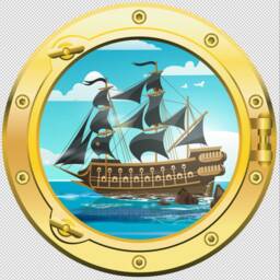 Large Small Animated Pirate Ship Pirates Port Hole Silver Or Gold Porthole Round Gloss Cut Wall Sticker Decal Adhesive - thumbnail 3