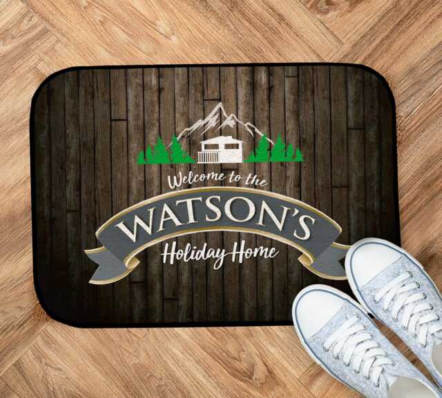 Personalised Holiday Home Door Mat - Brown Wood Effect Indoor 44cm X 32cm - image 1