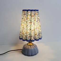 Handmade Floral Fabric Table Lamp Blue Trim Ceramic Base-135#