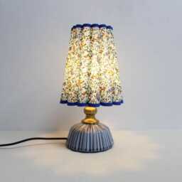 Handmade Floral Fabric Table Lamp Blue Trim Ceramic Base-135# - thumbnail 4