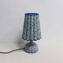 Handmade Floral Fabric Table Lamp Blue Trim Ceramic Base-135# - thumbnail 3