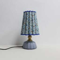Handmade Floral Fabric Table Lamp Blue Trim Ceramic Base-135# - thumbnail 2