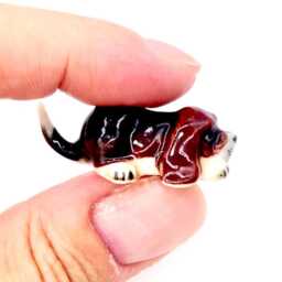 Miniature Ceramic Beagle Dog Laying Animal Little Brown Black White Figurine Tiny Statue Small Decoration Collectible Hand Painted Figure - thumbnail 4
