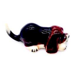 Miniature Ceramic Beagle Dog Laying Animal Little Brown Black White Figurine Tiny Statue Small Decoration Collectible Hand Painted Figure - thumbnail 2