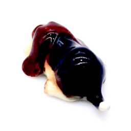 Miniature Ceramic Beagle Dog Laying Animal Little Brown Black White Figurine Tiny Statue Small Decoration Collectible Hand Painted Figure - thumbnail 3