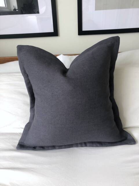 Grey Linen Cushion Cover, French Vintage Style, Oxford Edging - image 1