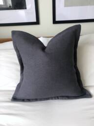 Grey Linen Cushion Cover, French Vintage Style, Oxford Edging - thumbnail 1