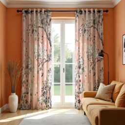 Blush Pink Curtains With Floral Tree Print, Botanical Drape Polka Dots, Made To Measure Window Panel, Custom Rod Pocket Curtain