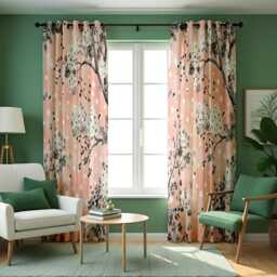 Blush Pink Curtains With Floral Tree Print, Botanical Drape Polka Dots, Made To Measure Window Panel, Custom Rod Pocket Curtain - thumbnail 3