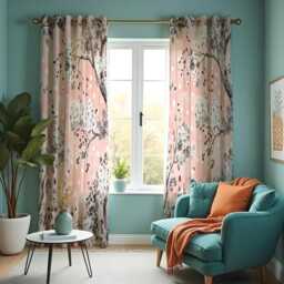 Blush Pink Curtains With Floral Tree Print, Botanical Drape Polka Dots, Made To Measure Window Panel, Custom Rod Pocket Curtain - thumbnail 2