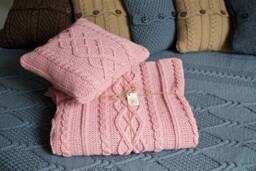 Lovely Cable Knit Blanket+ Knitted Pillow Cover Set, Pink Chunky Blanket, Knitted Baby Blanket