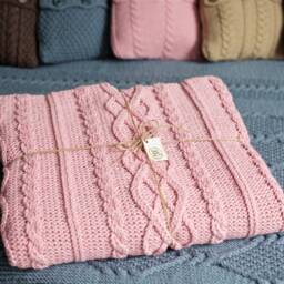 Lovely Cable Knit Blanket+ Knitted Pillow Cover Set, Pink Chunky Blanket, Knitted Baby Blanket - thumbnail 3