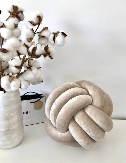 Large Velvet Knot Pillow, Luxury Cushion , Decorative Round Pillow in Neutral Colours - image 1