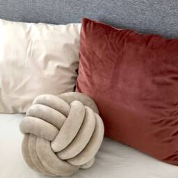 Large Velvet Knot Pillow, Luxury Cushion , Decorative Round Pillow in Neutral Colours - thumbnail 3