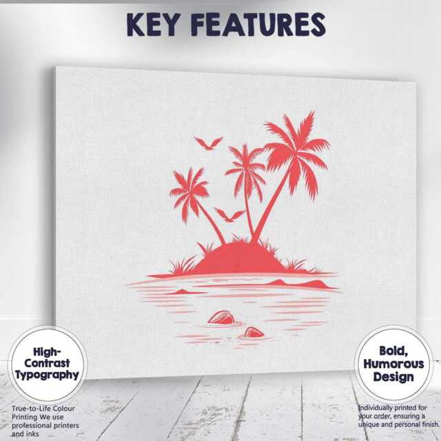 Coral Pink Tropical Island Palm Trees Ocean Silhouette Canvas Wall Art Print Decor Picture Ready To Hang - image 1