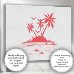 Coral Pink Tropical Island Palm Trees Ocean Silhouette Canvas Wall Art Print Decor Picture Ready To Hang - thumbnail 3
