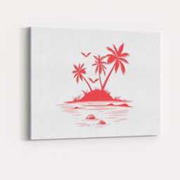 Coral Pink Tropical Island Palm Trees Ocean Silhouette Canvas Wall Art Print Decor Picture Ready To Hang - thumbnail 4