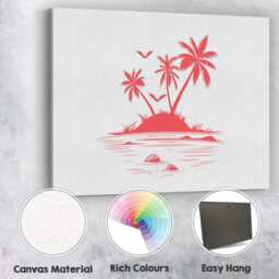 Coral Pink Tropical Island Palm Trees Ocean Silhouette Canvas Wall Art Print Decor Picture Ready To Hang - thumbnail 2
