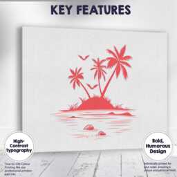 Coral Pink Tropical Island Palm Trees Ocean Silhouette Canvas Wall Art Print Decor Picture Ready To Hang - thumbnail 1