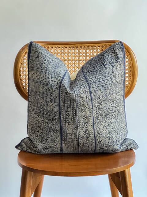 Indigo Neutral Tribal Hemp Hand Woven Natural Dye Color Lumbar Pillow Cover - image 1