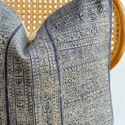 Indigo Neutral Tribal Hemp Hand Woven Natural Dye Color Lumbar Pillow Cover - thumbnail 2