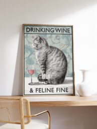 Cat Wine Hilarious Poster, Vintage Drinking Feline Fine Animal Print, Art, Wall Art Decor, Gift, A1/A2/A3/A4 - thumbnail 1