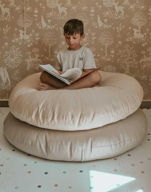 Handmade Cotton Floor Pillow, Round Canvas Cushion, Kids Room Decor - image 1