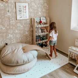 Handmade Cotton Floor Pillow, Round Canvas Cushion, Kids Room Decor - thumbnail 3
