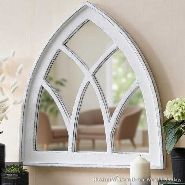 White Gothic Arch Mirror Wooden Framed Decorative Indoor & Garden Wall Decor - image 1