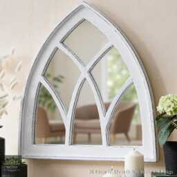 White Gothic Arch Mirror Wooden Framed Decorative Indoor & Garden Wall Decor - thumbnail 1