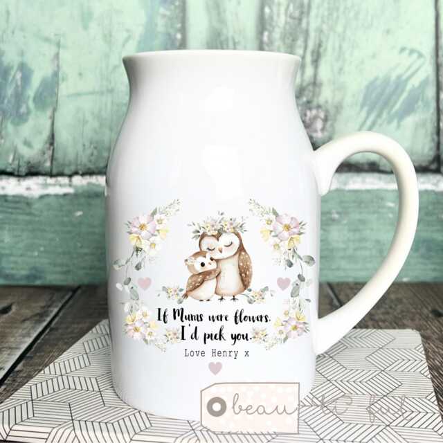 Personalised Gift If Mums Were Flowers Nana Mummy Nanna Nanny Gift Bunny Owl Bear Floral Ceramic Small Vase Jug Mug Birthday Easter - image 1