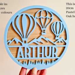 Hot Air Balloon Personalised Name Sign, Kids Wooden Bedroom Door Plaque, Children's Nursery Decor, Outdoor Theme Mountain Adventure Wall Art - thumbnail 3