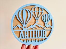 Hot Air Balloon Personalised Name Sign, Kids Wooden Bedroom Door Plaque, Children's Nursery Decor, Outdoor Theme Mountain Adventure Wall Art
