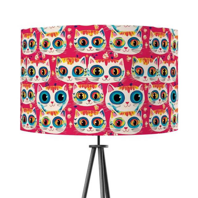 Pink Cat Lampshade Drum Lamp Shade - Cats Shade, Kittens, Decor, Ceiling Lamp, Table 25cm 30cm 35cm 40cm 45cm - image 1