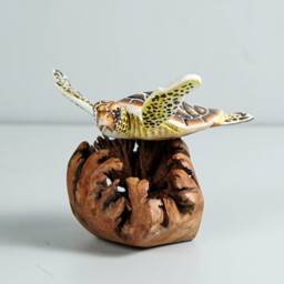 Brown Turtle Sculpture, Sea Turtle, Wood Carving, Ocean, Hand-Painted Figurine, Unique, Office Desk Decor, Handmade Gift For Him - thumbnail 4
