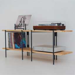 Oak Hinge Record Stand - Media Unit Tv Stand Vinyl Storage [2 Tier] Custom Sizes & Finishes Available - thumbnail 2